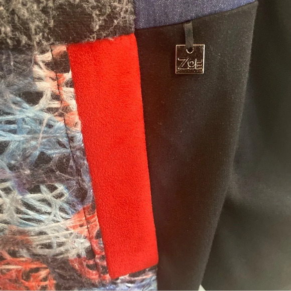 ZOE Sz L Colourful Colour  Block Pattern Unlined Button Closure Pockets Coat - Picture 2 of 12